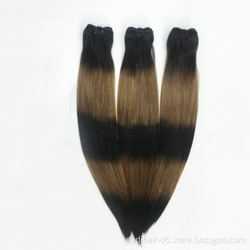 Ombre color Hair weave dyed bleached,distributor wholesale vendor tiger skin color virgin Brazilian double drawn human hair weft